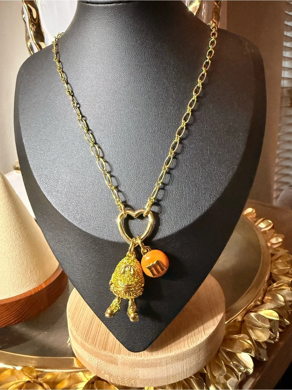 kate spade Gold-Tone M&M Heart Toggle Necklace with Orange Charm and Pendant